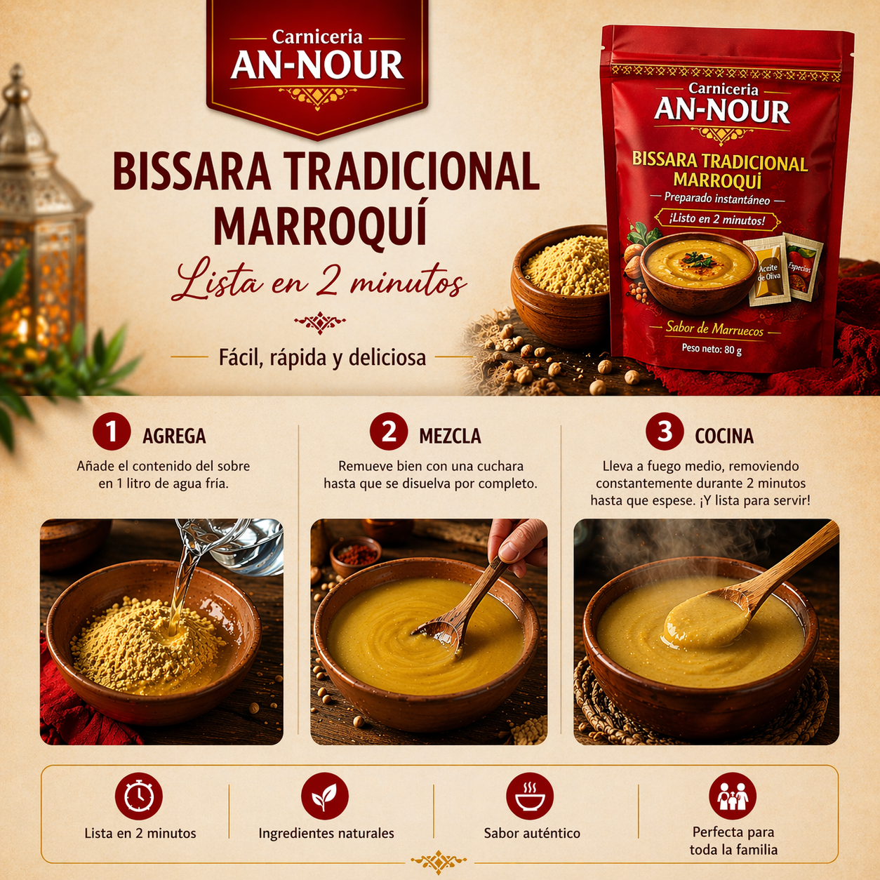 Bissara Tradicional Marroquí Instantánea – Sabor auténtico en 2 minutos | AN-NOUR