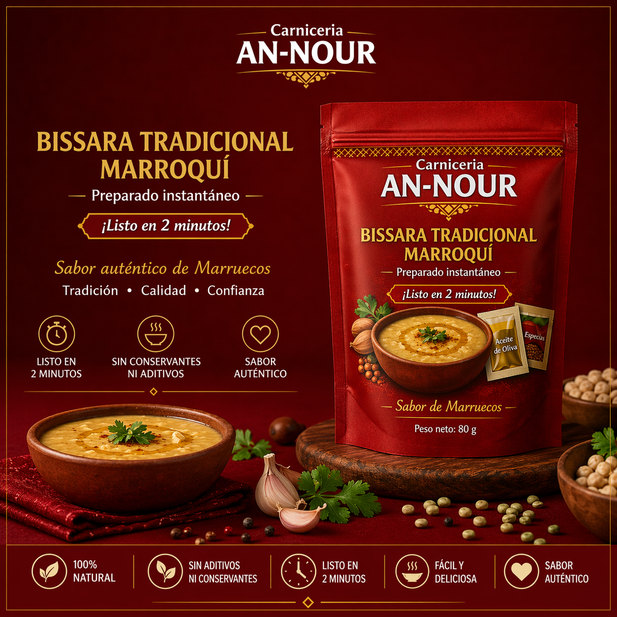 Bissara Tradicional Marroquí Instantánea – Sabor auténtico en 2 minutos | AN-NOUR